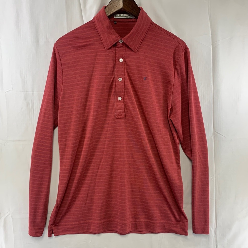 Criquet Polo Shirt Mens Medium Red Long Sleeve Striped Pima Cotton Blend